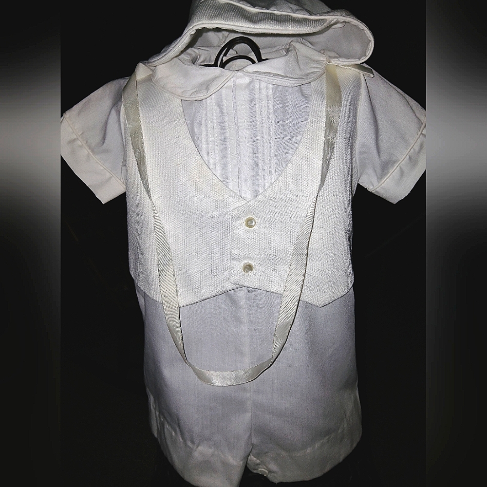 ALEXIS Christening Set, FauxVest Romper/Hat, 6m, CAN BE $13,w/$4.99shipping